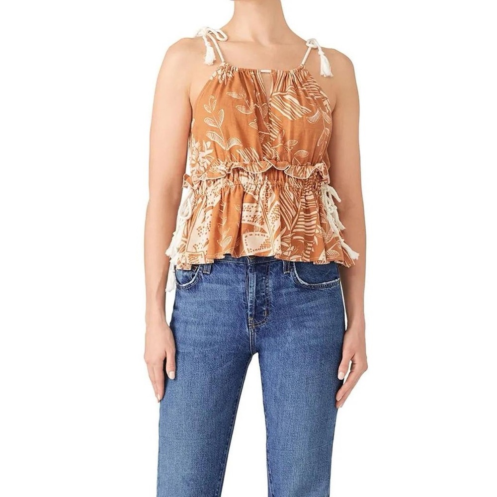 See By Chloe Tropical Print Tank w/ Rope Tie